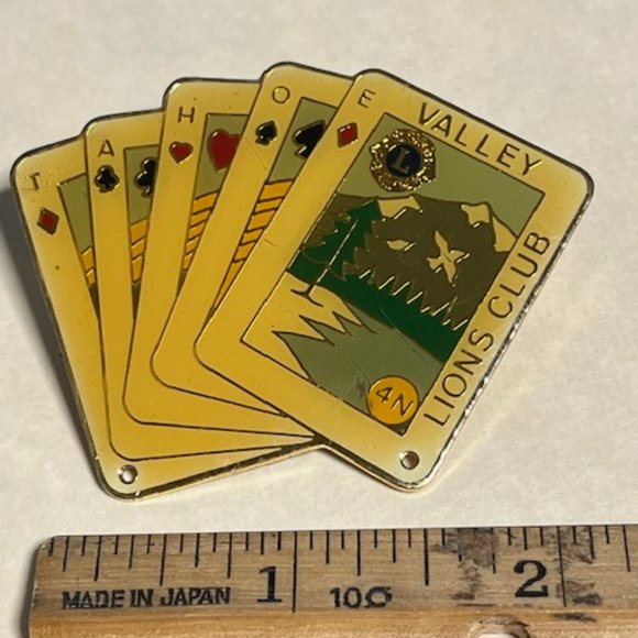 Tahoe Valley Lions Club Playing Cards Hat Lapel Tack Pin 2.5"x 2" - Picture 2 of 10